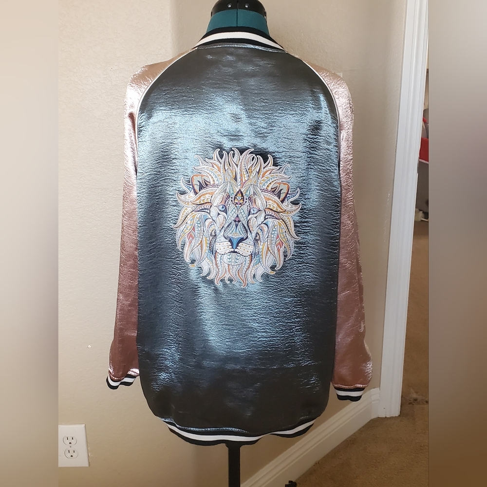 One of a kind, custom bomber jacket! Upcycled Forever 21 bomber jacket, size M